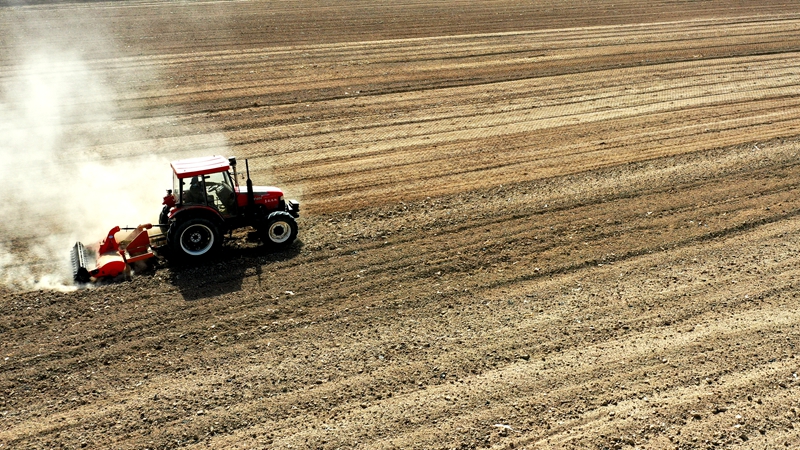 大型农机在民勤县高标准农田里穿梭作业，助力春耕生产.jpg